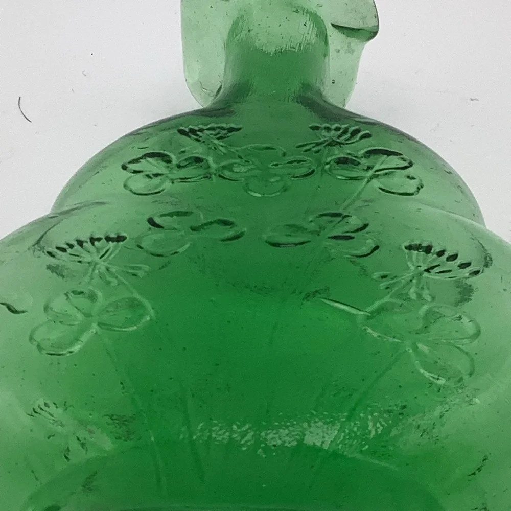 Green Glass Ruffle Top Vase with Embossd Shamrocks